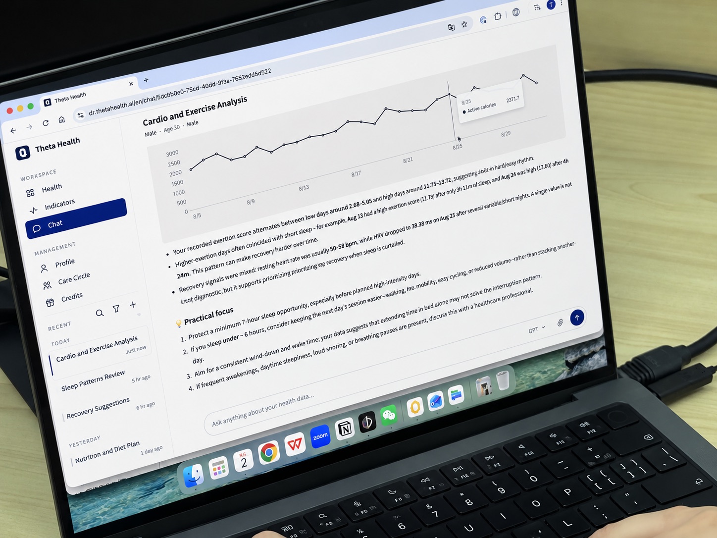 Theta on the web: sleep and exercise analysis with an activity trend chart and personalized guidance